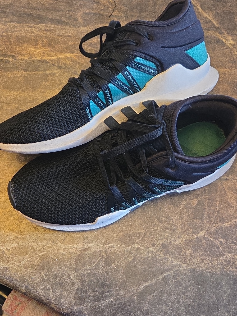 Adidas Black Knit Athletic Sneakers with Teal Accents